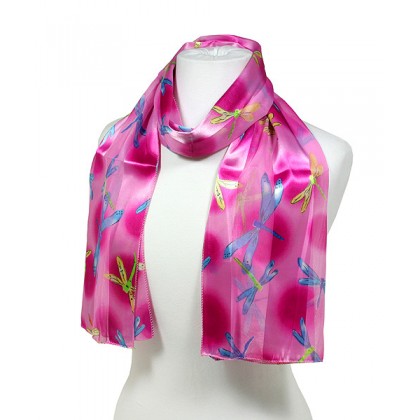 Scarf - 12pcs Dragonfly Print Scarves - Fuchsia/Blue - SF-SSPO6018FCBL