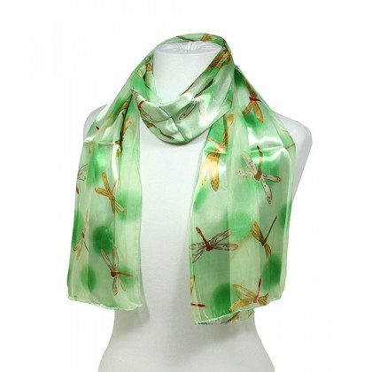 Scarf - 12pcs Dragonfly Print Scarves - Green/Yellow - SF-SSPO6018GNYL