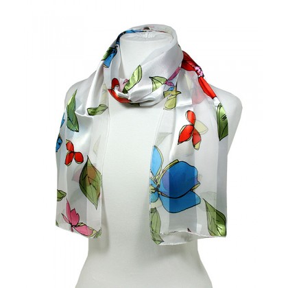 Scarf - 12pcs Floral Print Scarves - White - SF-SSPO7993WH