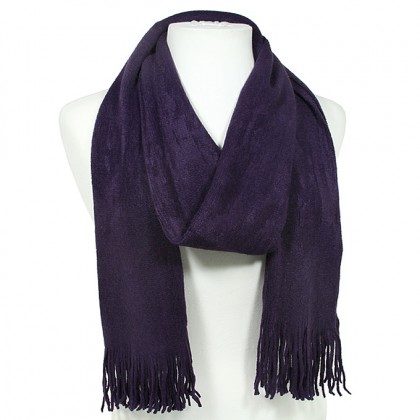 Scarf - 12 PCS Solid Color w/ Fringers - Purple - SF-VS0192PU