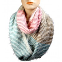 Infinity Scarf - 12 PCS Multi Color Stripes - Camel/Coral/Turquoise  - SF-16832CACORTR