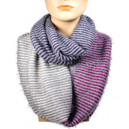 Infinity Scarf - 12 PCS Multi Color Stripes - Purple/Black/Beige Color – SF-16832PLBKBE