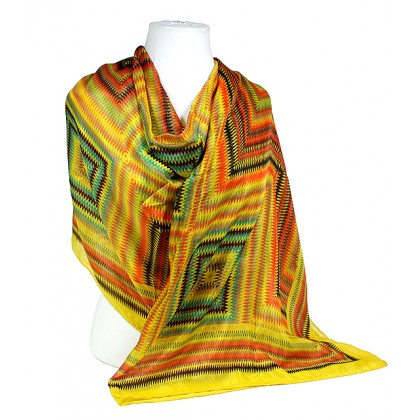 Scarf - 12 PCS Shawl - Concentric Square Print - Orange/Yellow – SF-ASF50574OR