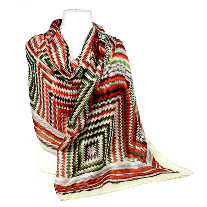 Scarf - 12 PCS Shawl - Concentric Square Print - Coral / Green – SF-ASF50574WH