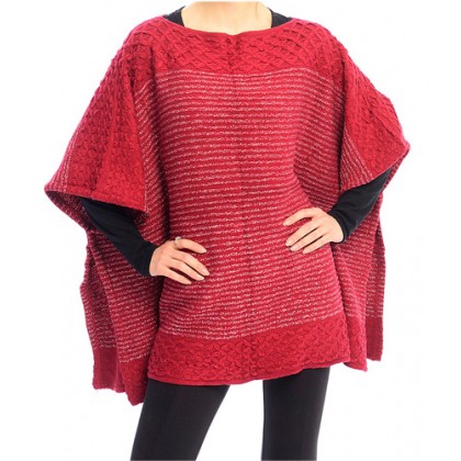 Poncho/ Shawl - 12 PCS Lurex Stripe Knitted - Wine - SF-FW212WN