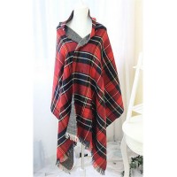 Shawl /Wrap - 12 PCS Plaid And Wish Bone Prints - Red Color - SF-RUM07RD