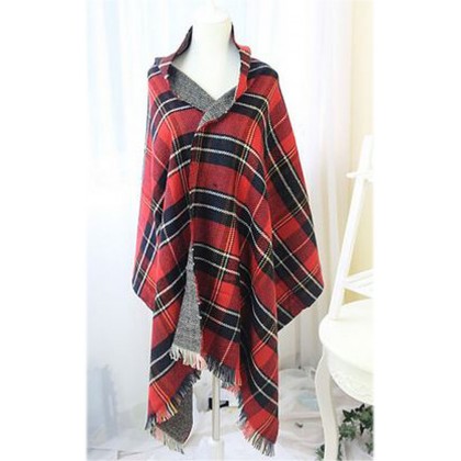 Shawl /Wrap - 12 PCS Plaid And Wish Bone Prints - Red Color - SF-RUM07RD