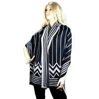 Shawl /Wrap 12 PCS w/ Stripes Print - Black Color - SF-RUM08BK