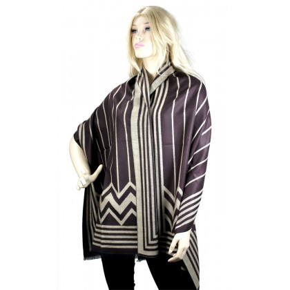 Shawl /Wrap 12 PCS w/ Stripes Print - Brown Color - SF-RUM08BN