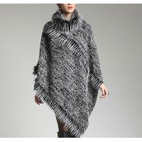 Poncho - 12 PCS Knitted Turtle Neck with Faux Fur Trim  SF-RUM27GY