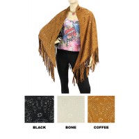 Shawl / Wrap - 12 PCS Laser Cut Out Paisley Print Suede Like w/ Fringed Hem - SF-RUN17