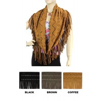 Infinity Scarf - 12 PCS Suede-Like with Laser Cut Out Diamond Pattern and Fringed Hem  - SF-RUN26