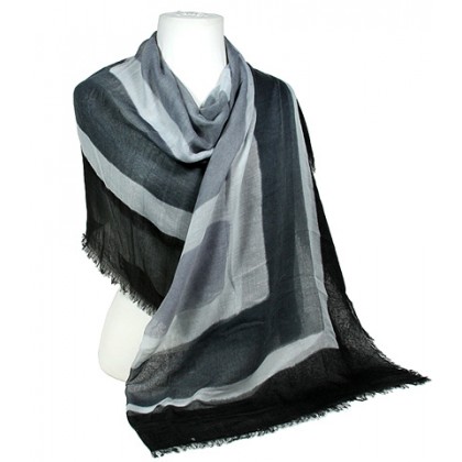 Scarf - 12 PCS Shawl - Concentric Square Print - Black /Gray - SF-SSF50545BKX