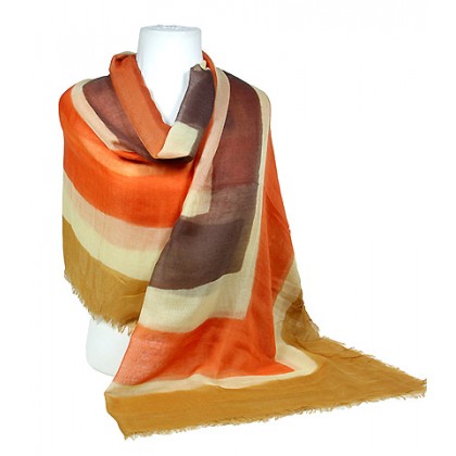 Scarf - 12 PCS Shawl - Concentric Square Print -Orange / Brown - SF-SSF50545ORX