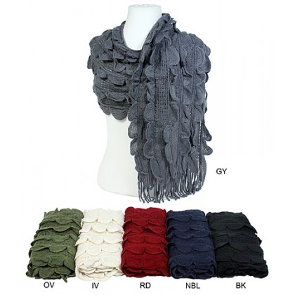 Scarf - 12 PCS Crochet Ruffle Scarf w/ Fringes – SF-S1344